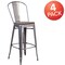 Flash Furniture Lincoln 4 Pk. 30" High Silver Antique Finish with Clear Coat Barstool with Back and Wood Seat 4-XU-DG-TP001B-30-WD-GG - alternate 5